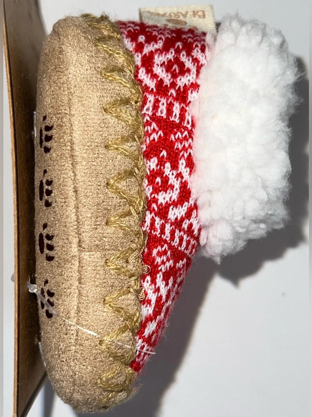 BearPaw Red Fair Isle Sherpa-Trim Baby Slippers